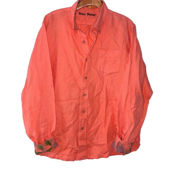 Tailor Vintage Linen Button Up Shirt Pure Tec Cool Flip Cuff Long Sleeve Large - Picture 1 of 8